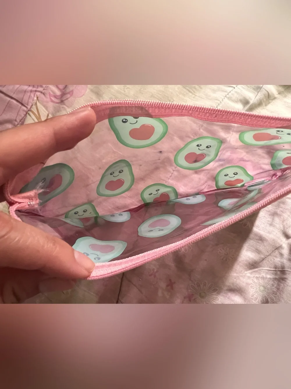 Pink Clear Avocado Heart Pencil Case
